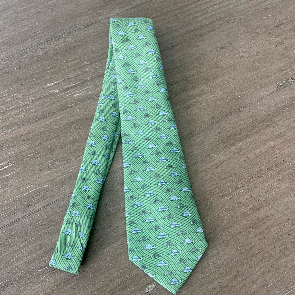 VINEYARD VINES Boy’s Sailfish Printed Tie, Green, 100% Silk, Size 49”